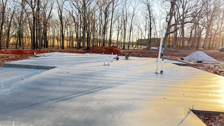 Finished concrete slab at sunset